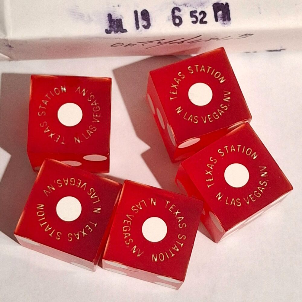 Obsolete Texas Station Hotel Casino 5 Stick Dice # 073 Red Las Vegas NV Frosted